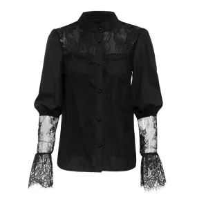 Chemisier Dentelle Col Montant Noir